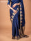Banarasi crepe saree dark blue with stripes pattern and mirror work & banarasi style border