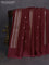 Banarasi mushru silk saree maroon with allover stripes pattern & zari weaves and satin border