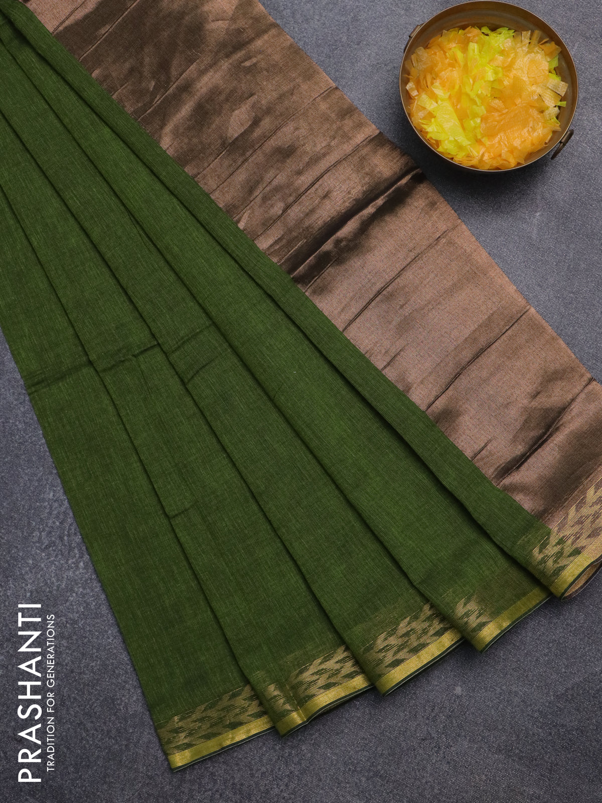 Bengal soft cotton saree sap green with plain body and zari woven border