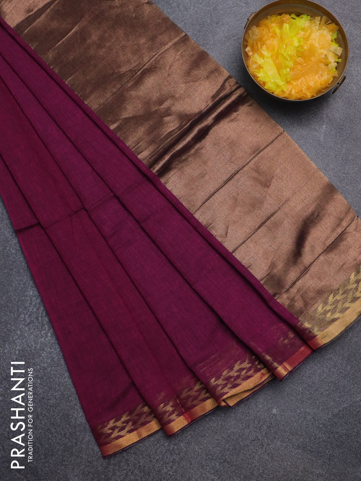 Bengal soft cotton saree magenta pink with plain body and zari woven border