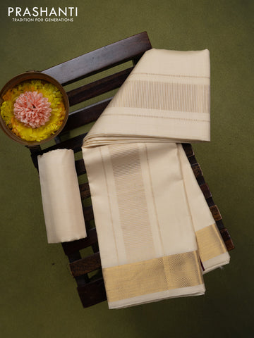 9x5 Pure silk dhoti and matching shirt bit cream with zari woven border