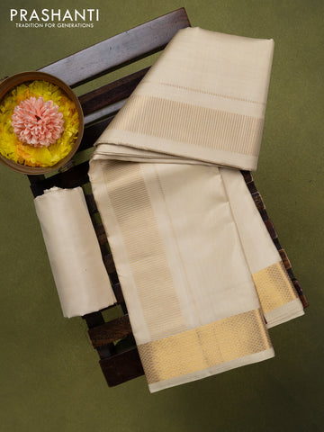 9x5 Pure silk dhoti and matching shirt bit cream with zari woven border