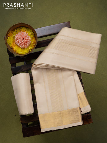 9x5 Pure silk dhoti and matching shirt bit cream with zari woven border