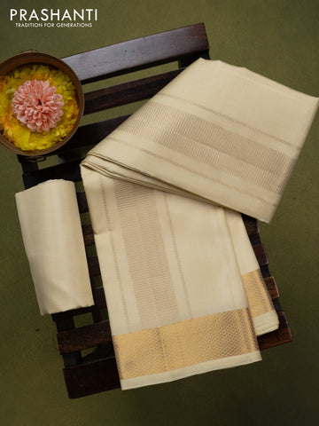 9x5 Pure silk dhoti and matching shirt bit cream with zari woven border