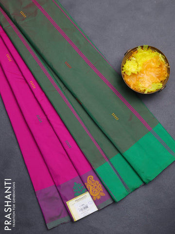 Arani semi silk saree magenta pink and dual shade of green with thread woven buttas and thread woven butta border