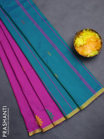 Arani semi silk saree purple and dual shade of teal green with thread woven buttas and piping border