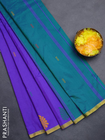 Arani semi silk saree dual shade of violet and dual shade of green with thread woven buttas and piping border