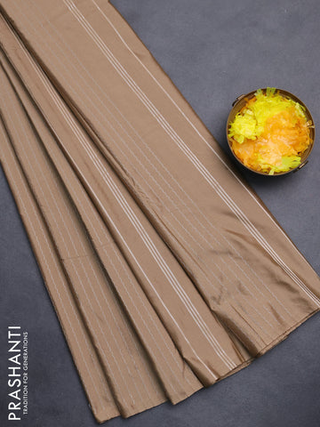 Arani semi silk saree sandal with allover silver zari weaves in borderless style