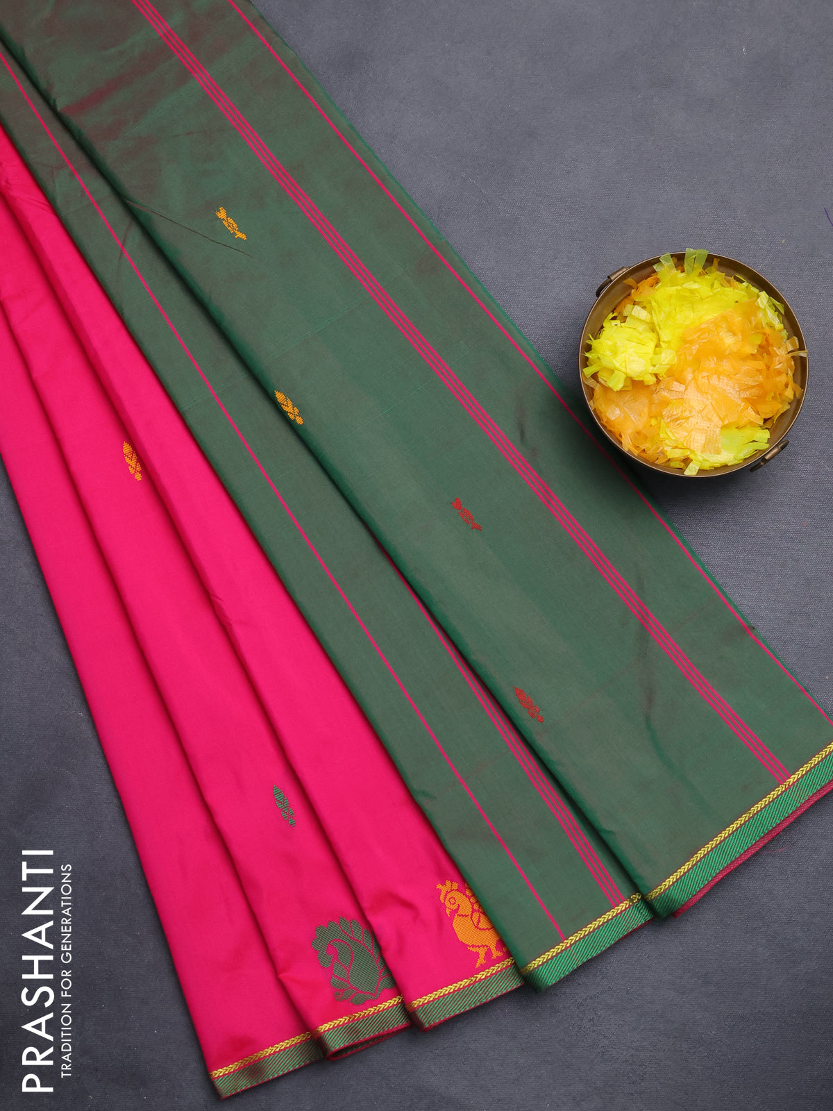 Arani semi silk saree pink with thread woven buttas and thread woven butta border