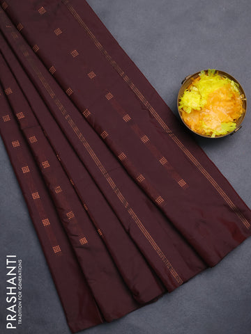 Arani semi silk saree deep maroon with copper zari woven buttas in borderless style