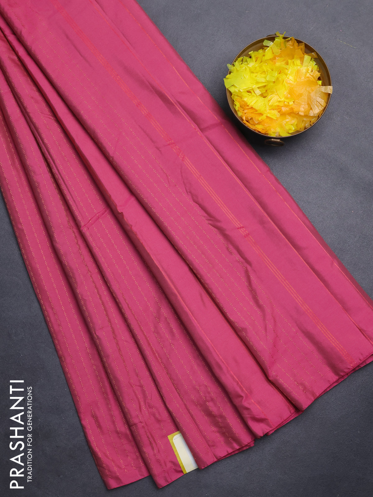 Arani semi silk saree pink with allover copper zari weaves in borderless style