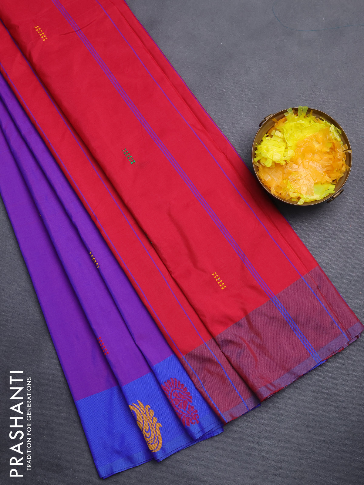 Arani semi silk saree purple and dual shade of maroon with thread woven buttas and thread woven butta border