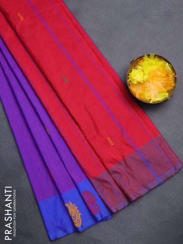 Arani semi silk saree purple and dual shade of maroon with thread woven buttas and thread woven butta border