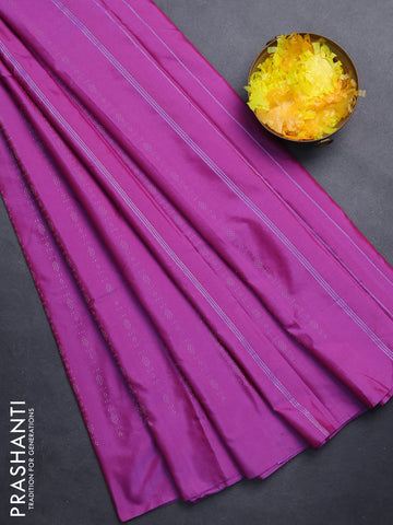 Arani semi silk saree purple shade with allover silver zari weaves in borderless style