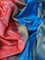 10 Yards silk saree peach pink and cs blue with plain body and zari woven border
