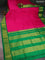 10 Yards silk saree pink and green with plain body and zari woven border