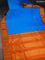 10 Yards silk saree cs blue and orange with plain body and zari woven border