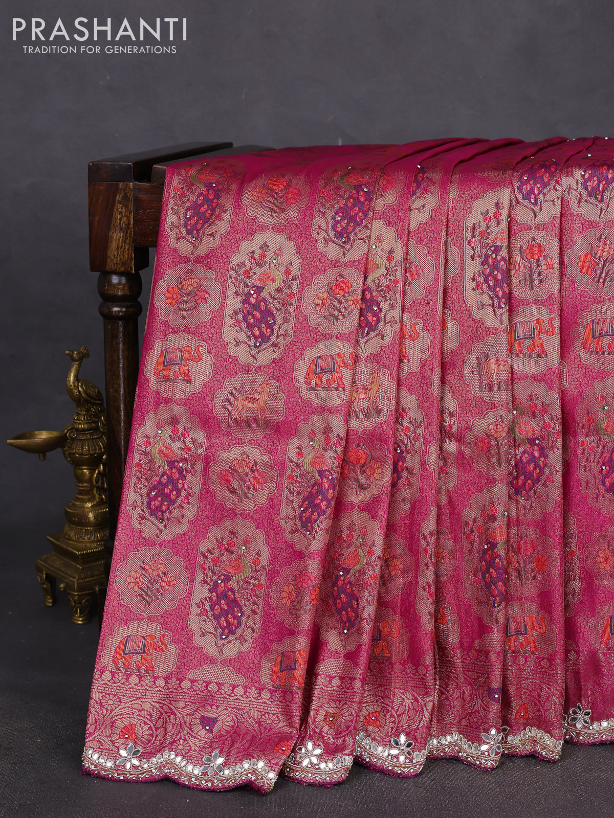 Banarasi silk saree purple with allover zari woven brocade weaves and zaridosi gotapatti work border