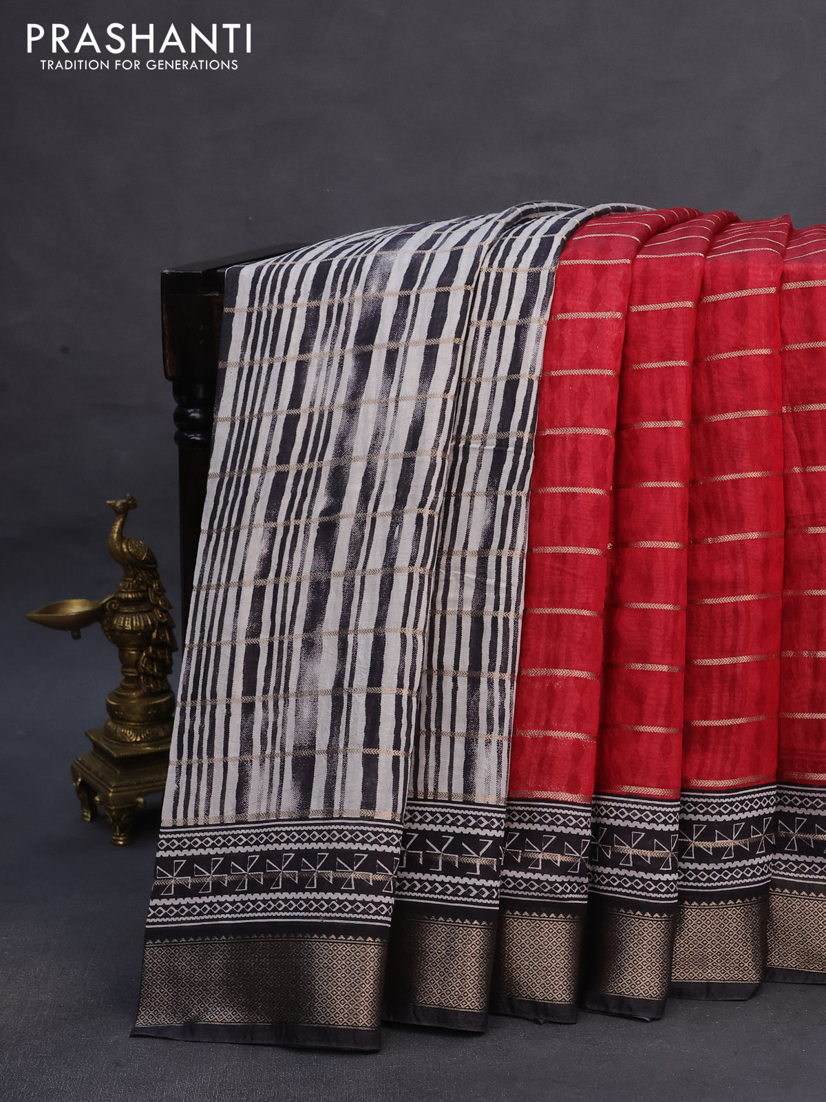 Assam partly silk saree maroon and black with digital prints & zari weaves and zari woven border