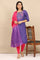 Blue Zari Embroidered Straight Kurta, Leggings and Dupatta Set