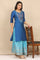 Blue Zari Embroidered Straight Kurta and Printed Skirt and Dupatta Set