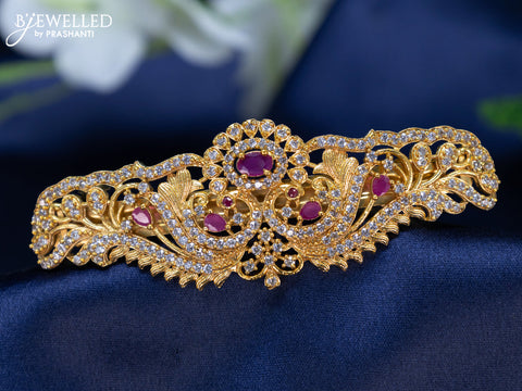 Antique Hair clip big size peacock design with pink kemp and cz stones