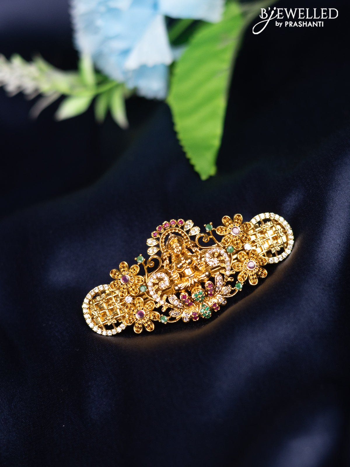 Antique hair clip medium size lakshmi design design with kemp and cz stones