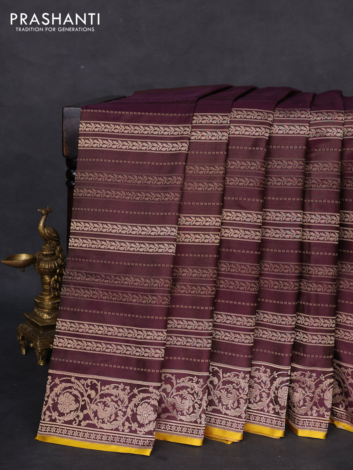 Banarasi uppada silk saree wine shade and yellow with allover thread & zari weaves and zari woven border