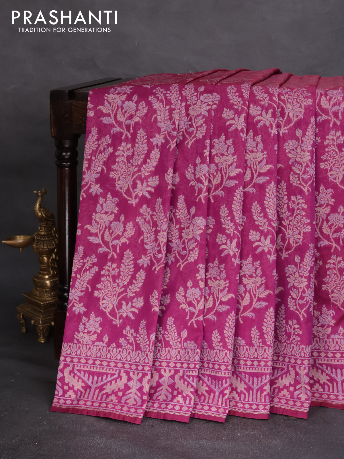 Banarasi semi katan silk saree purple with allover zari weaves and zari woven border