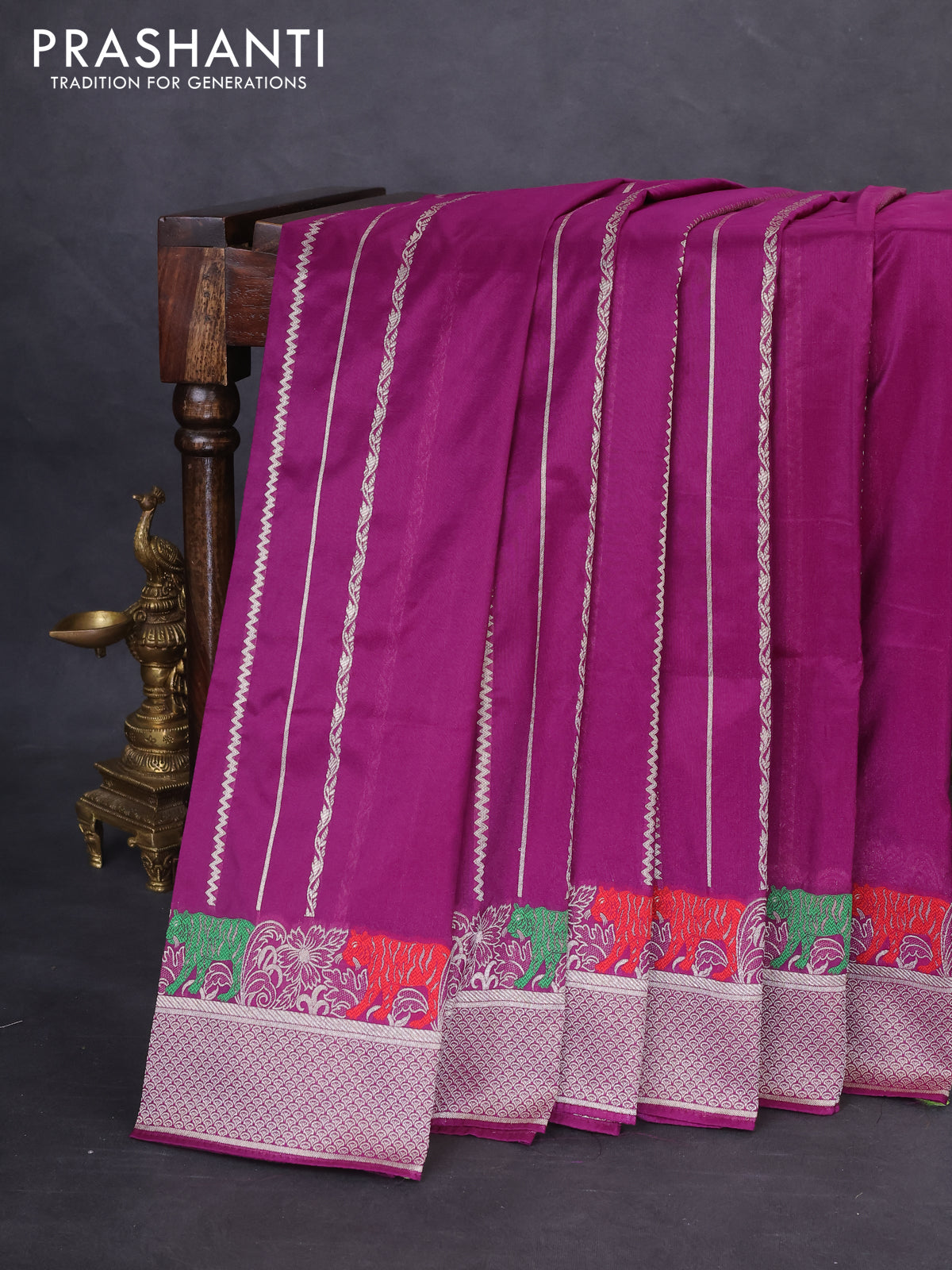 Banarasi semi katan silk saree purple with allover zari weaves and rich zari woven border