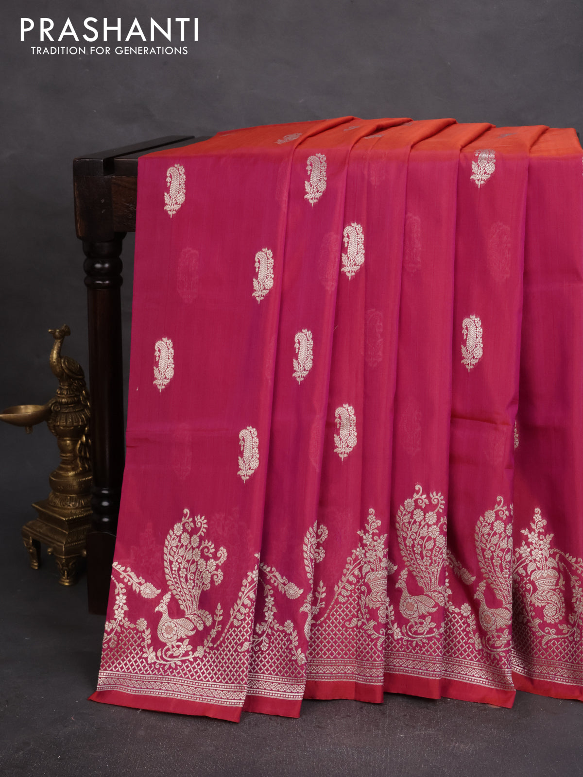 Banarasi semi katan silk saree dual shade of pink with zari woven buttas and rich zari woven border