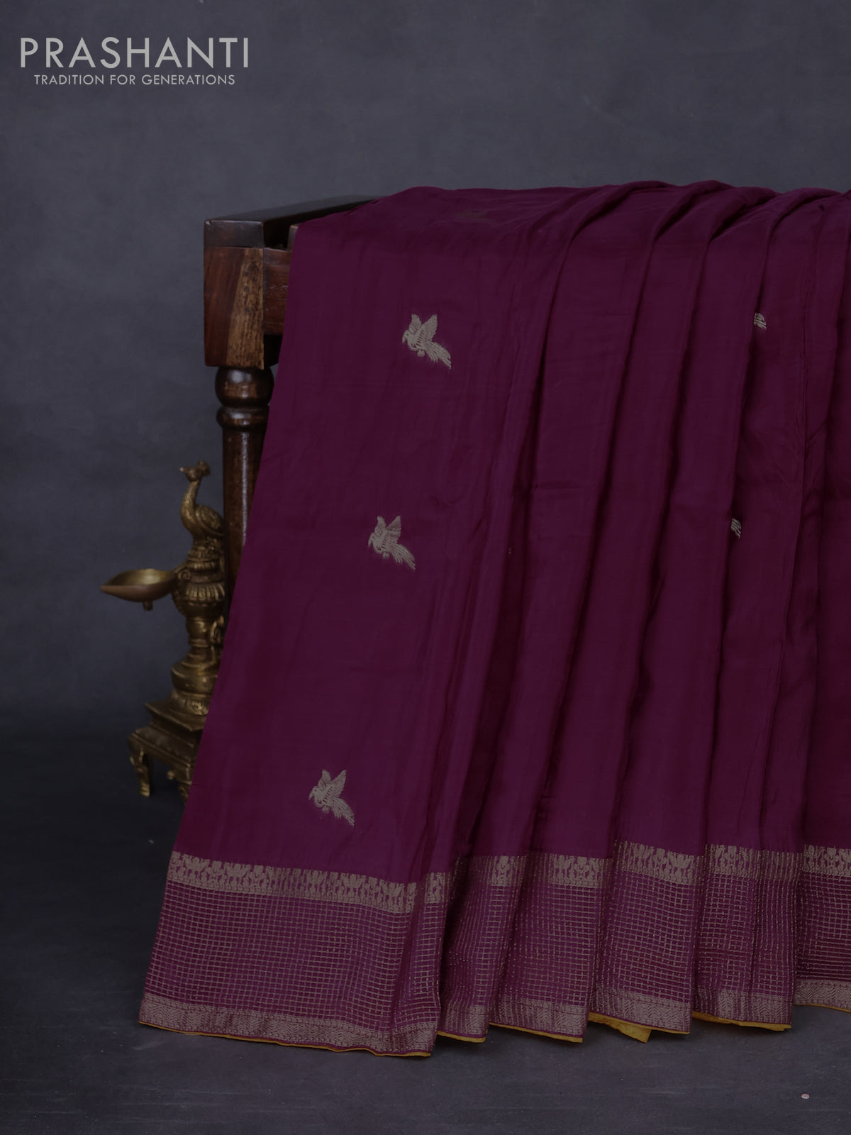 Banarasi silk saree wine shade and yellow with zari woven brids buttas and zari woven border