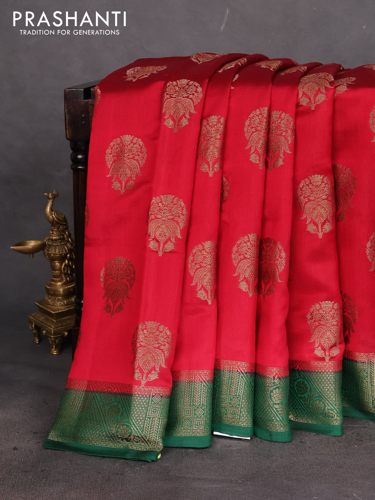 Chiniya silk saree maroon and green with thread & zari woven buttas and woven border