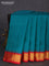 10 yards silk saree teal green and red with palin body and temple design zari woven border