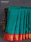 10 yards silk saree green and red with plain body and temple design zari woven border