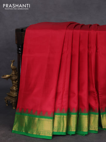 10 yards silk saree maroon and green with plain body and temple design zari woven border