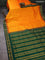 10 yards silk saree dual shade of mango yellow and dark green with plain body and temple design rettapet zari woven border