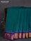 10 yards silk saree teal green and violet with plain body and temple design zari woven border