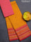 Chettinad cotton saree mango yellow and pink with thread woven buttas and thread woven border