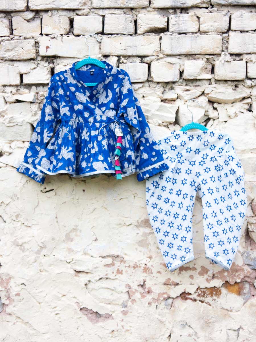 Set of 2 - Bahaar Block Printed Cotton Angrakha Dhoti Set