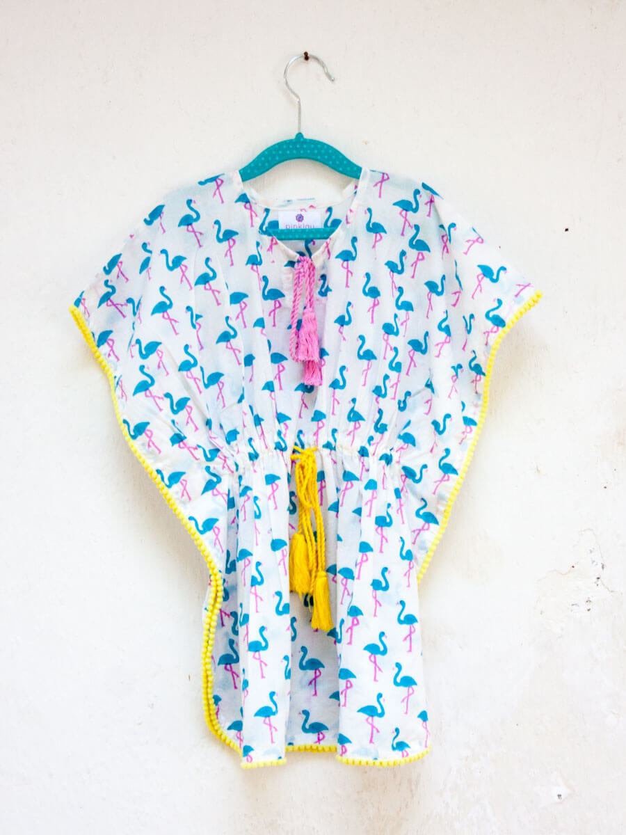 Flamingo Organic Cotton Block Printed Kaftan for Kids