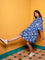 Blue Paradise Block Printed Cotton Pintuck Dress