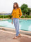 Set of 2 - Mustard Cotton Slub Short Top & Lantern Pants Set