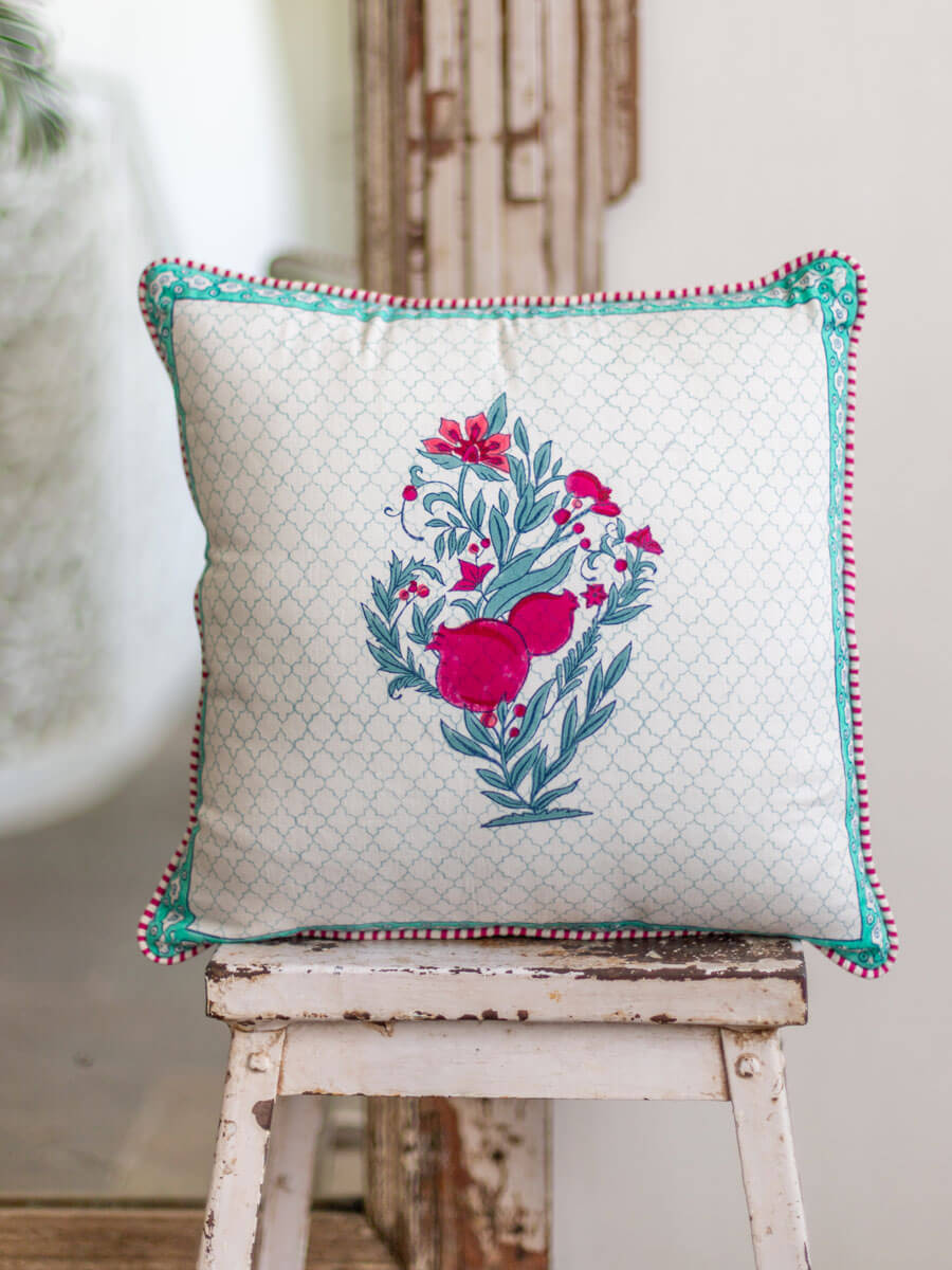 Pinar Block Printed Cotton Cushion Cover - 16 Inch
