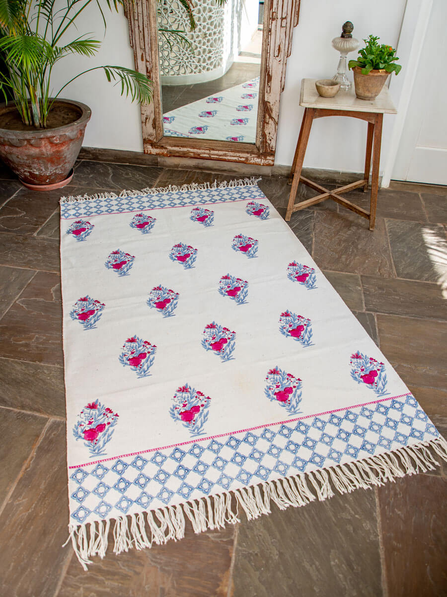 Pinar Block Printed Cotton Dhurrie Rug