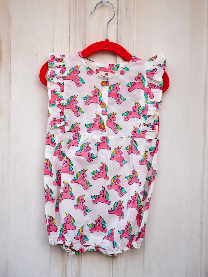Unicorn Organic Cotton Block Printed Romper