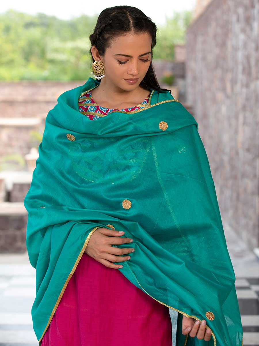 Firozi Chanderi Silk Dupatta