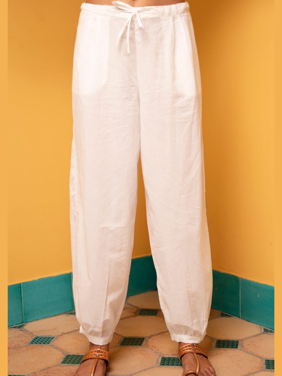 Solid Ivory Cotton Lantern Pants