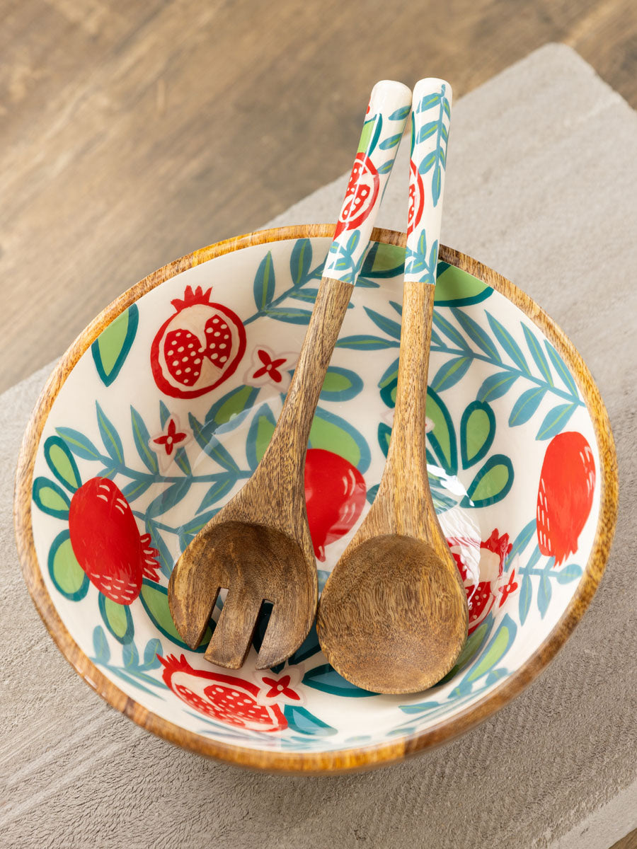Set of 3 - Nishat Salad Bowl With Serving Spoons