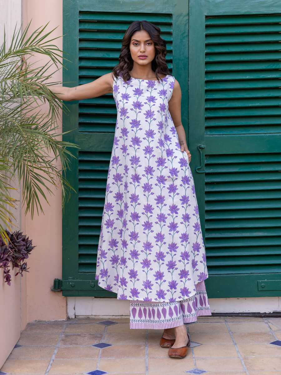 Set of 2 - Shayari Block Printed Kurta and Palazzo Pants